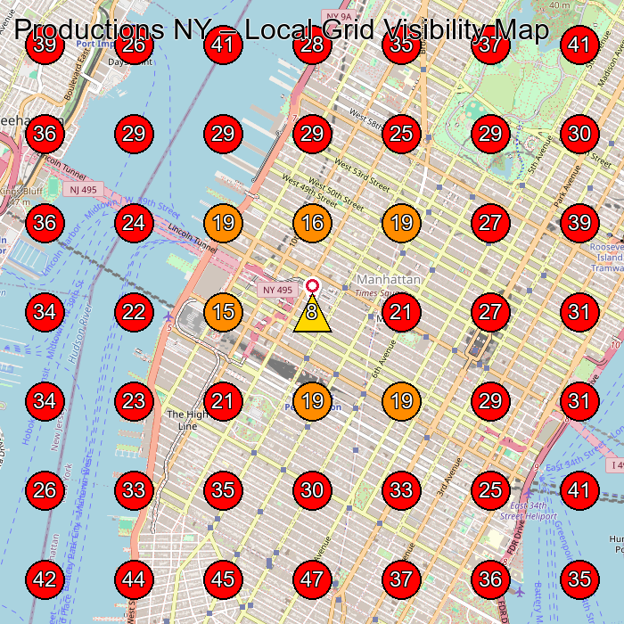 Productions NY GeoGrid visibility map for Computer Security Service in New York